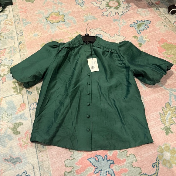 THML Emerald Puff-Sleeve Button-Front Top - Picture 5 of 9